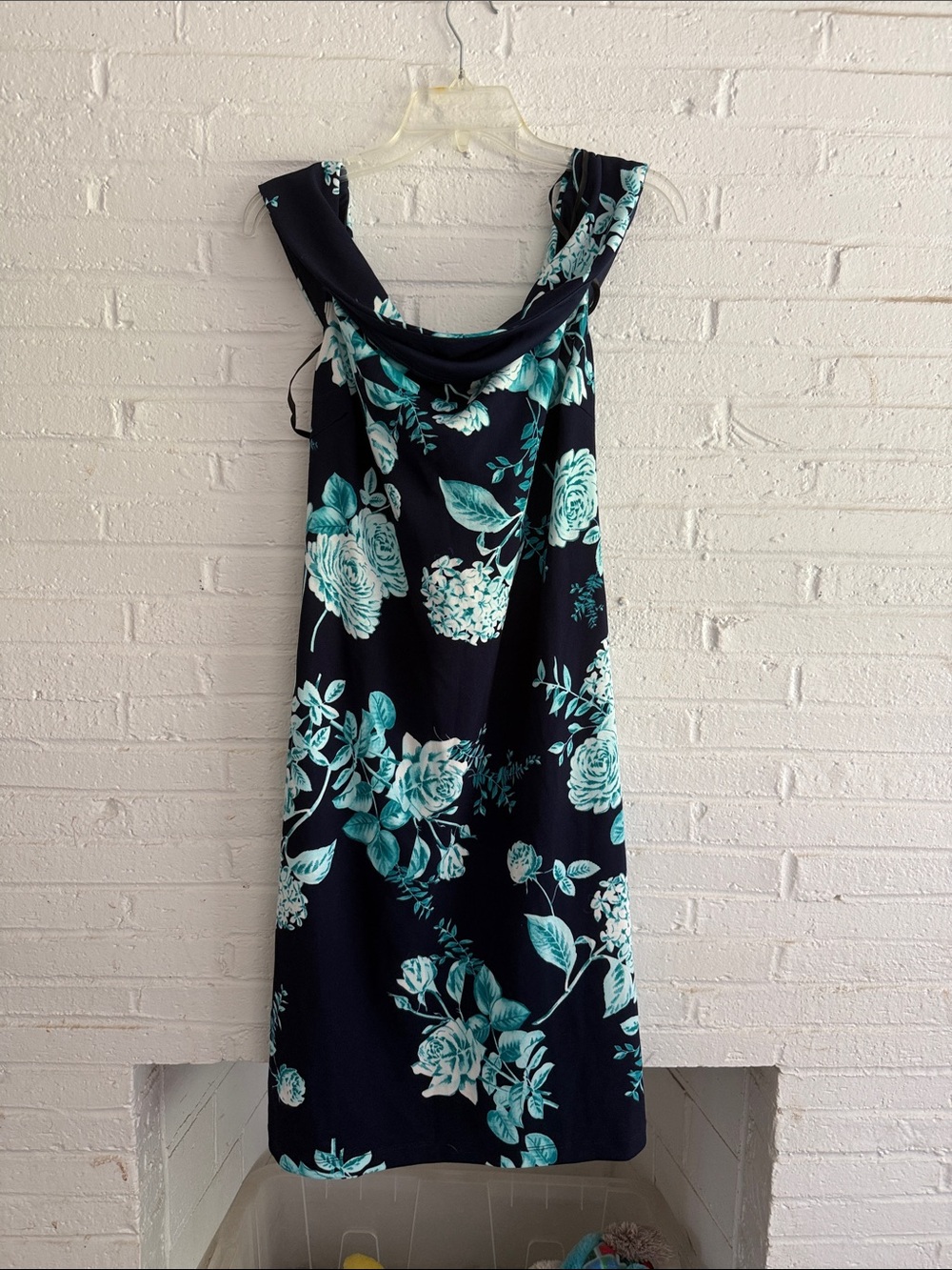 One-Shoulder Navy Dress with Teal Floral Print